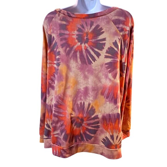 Bibi Womens Tie Dye Long Sleeve Sweatshirt Pullover Casual Top Orange Purple Lg - Picture 1 of 5
